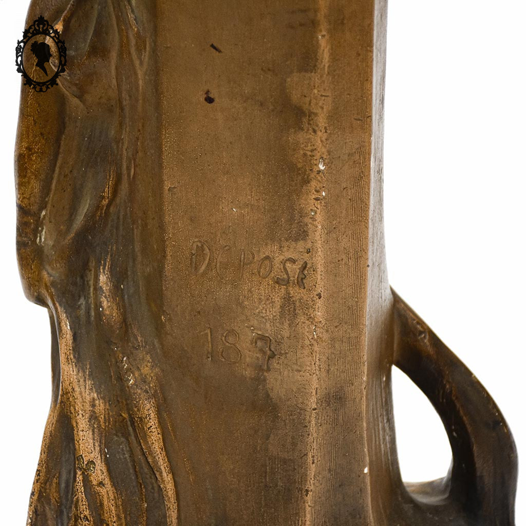 Grand vase Art Nouveau Gustave Van Vaerenbergh en plâtre marron ancien