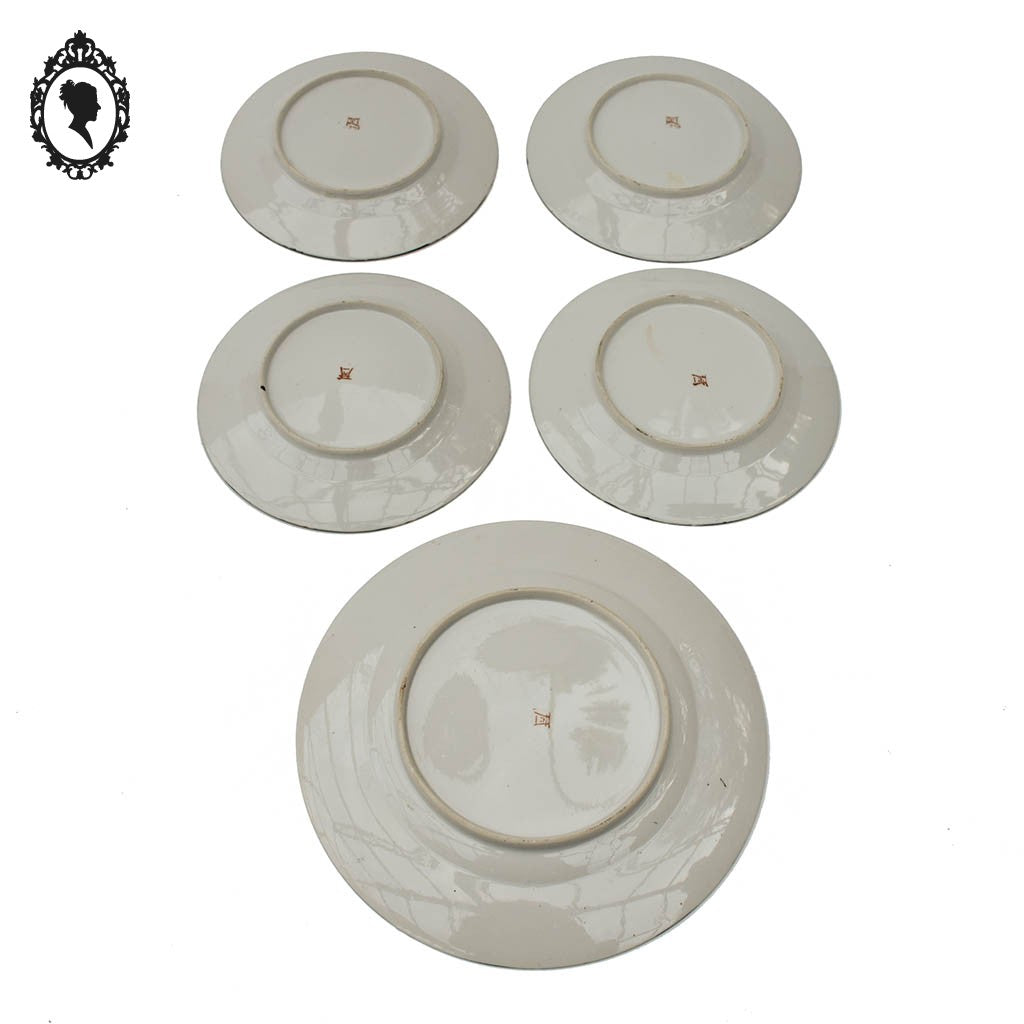 Lot 1 plat 4 assiettes art d’Asie porcelaine japonaise Japon Rokuzo signées 1920 1940 anciennes or