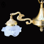 Lustre plafonnier bronze chimères 3 lumières 3 roses pâte de verre blanc doré ancien