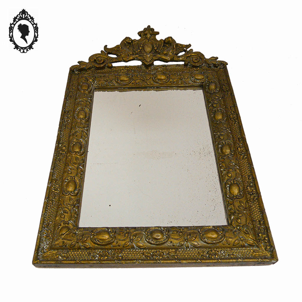 Miroir ancien avec fronton chimère phénix doré style Régence ou Napoléon 3 H 60 cm