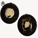 Paire de cadres reliquaires verre bombé ovale bois Christ et Marie calcaire pétrifié ancien Napoléon 3