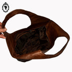 Sac cabas cuir cognac marron devant tressé vintage