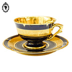 Service 12 tasses soucoupes porcelaine d’Art Legle Limoges France bleu or + cuillères