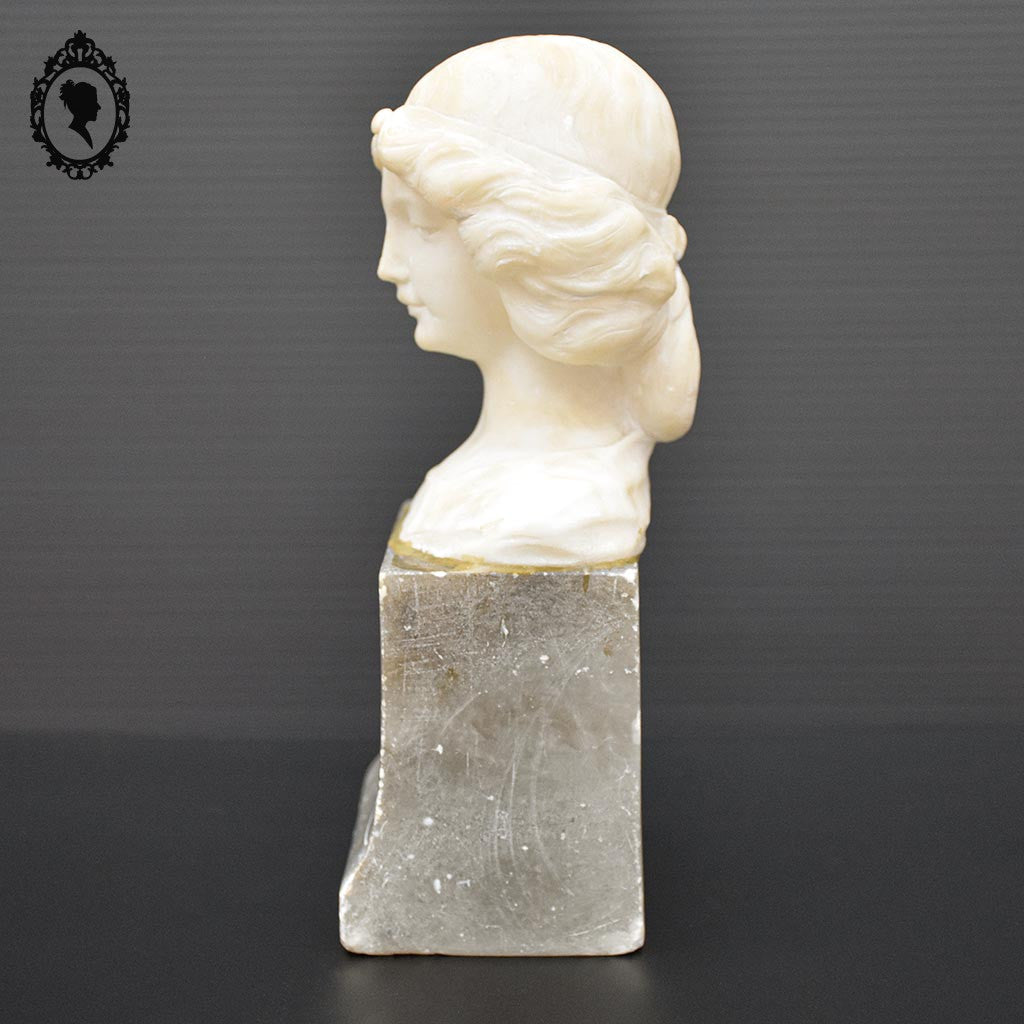 Statue tête buste femme en pierre beige et grise H 20 cm vintage