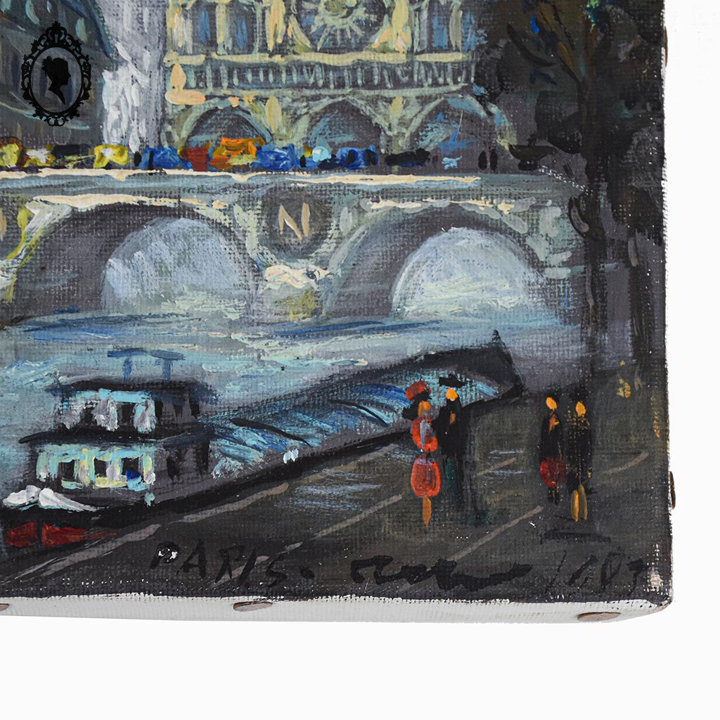 Tableau peinture à l’huile Notre Dame de Paris souvenir Montmartre 1983 18 x 14 cm