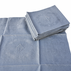 Lot de 12 grandes serviettes anciennes damassées teintes grise bleuté, monogramme brodé – 60 × 75 cm