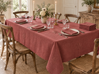 Service de table ancien damassé terracotta – Nappe et 10 serviettes monogrammes BG coton et lin