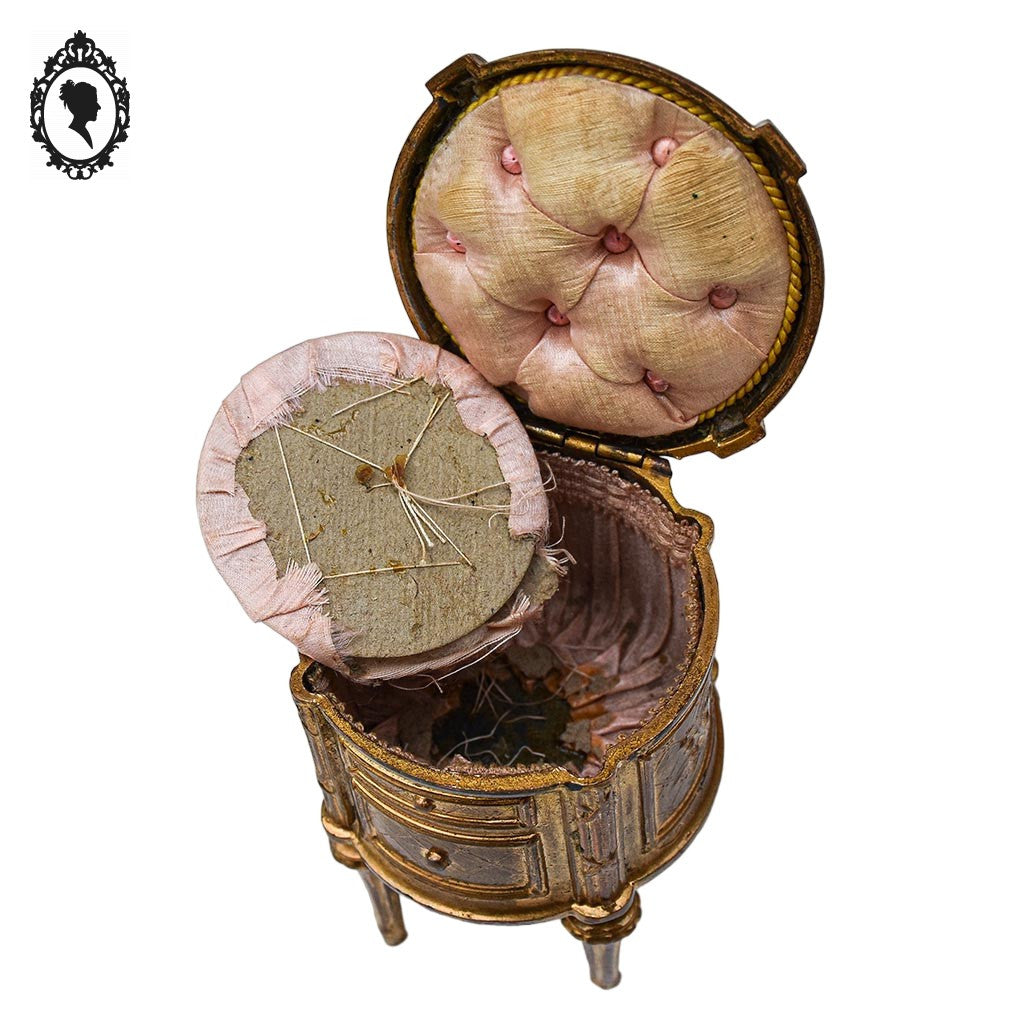 Boite ou coffret à bijoux régule doré forme commode ronde vintage ancienne