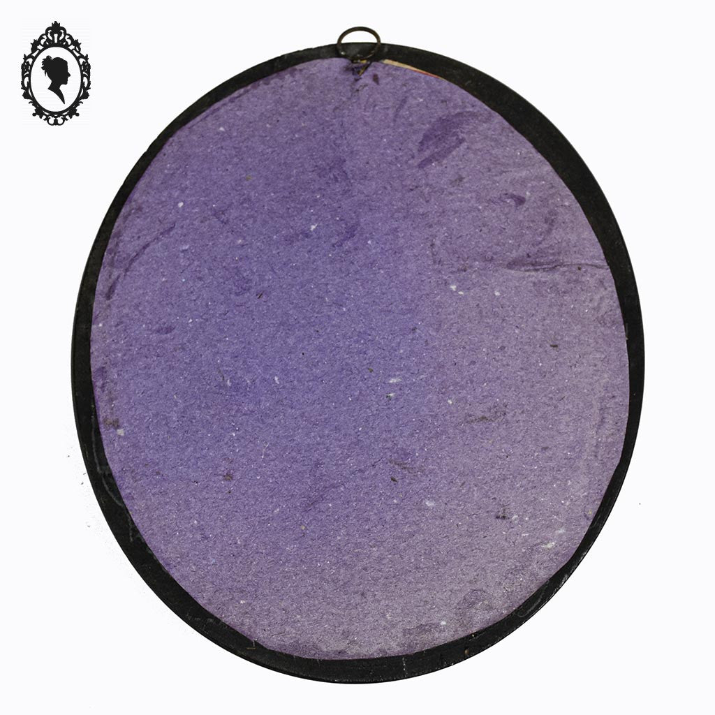 Cadre ovale noir verre bombé avec le buste de la vierge Marie reliquaire ancien