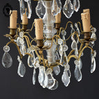 Chic lustre à pampilles bronze doré 6 feux enfilage verre ancien