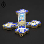 Croix en micro mosaïque de Roma Italienne photo verre H 10,5 cm ancienne