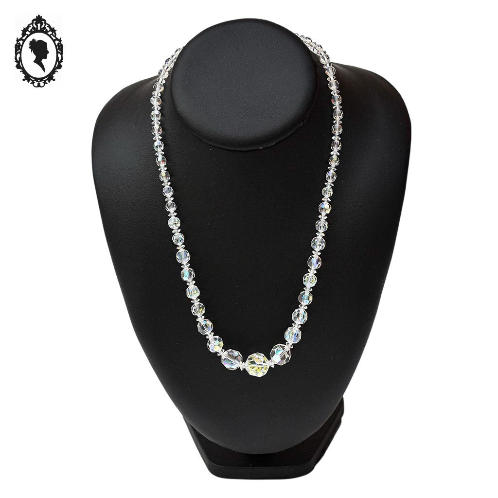 Élégant collier en cristal aurore boréale AB blanc en cascade bijou ancien vintage