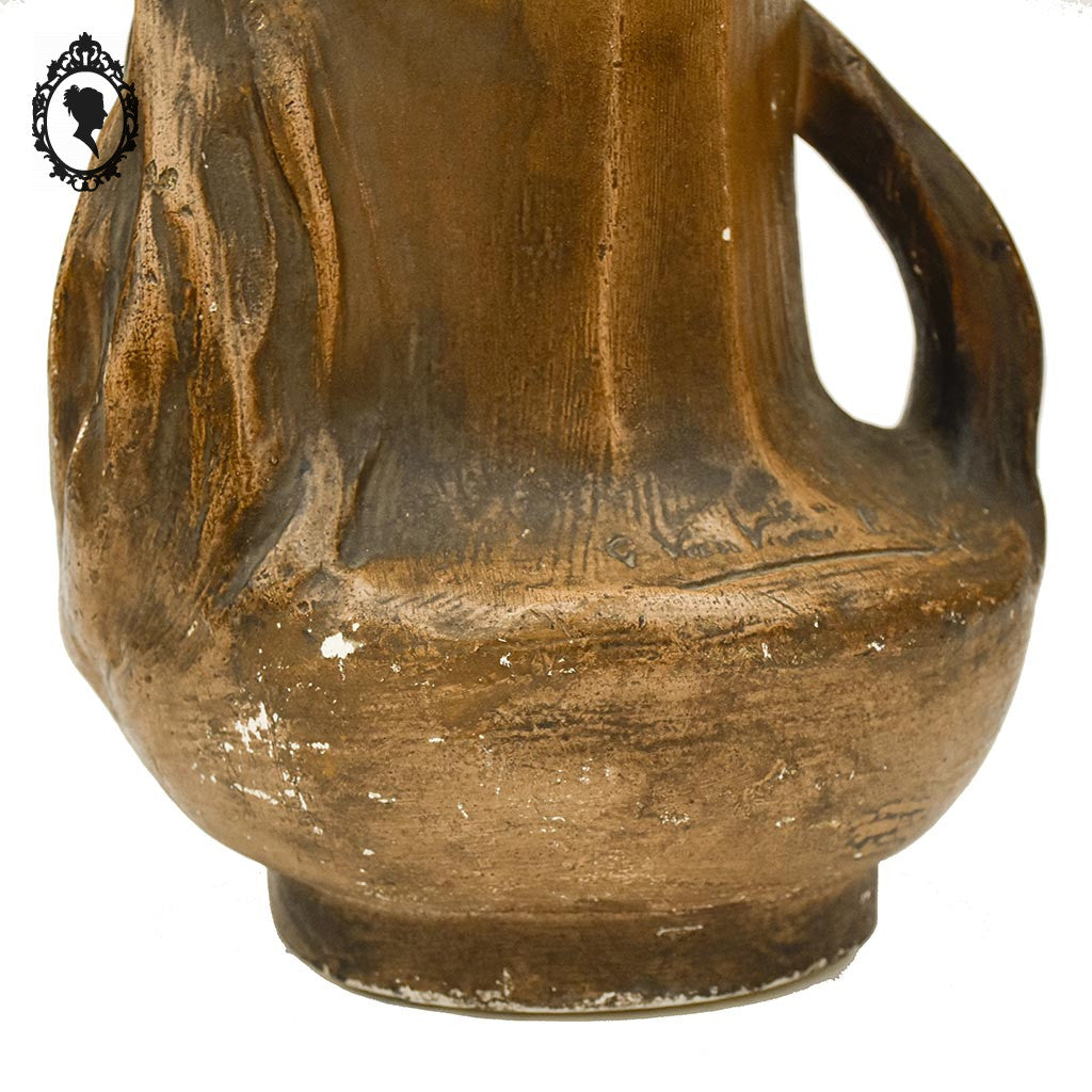 Grand vase Art Nouveau Gustave Van Vaerenbergh en plâtre marron ancien