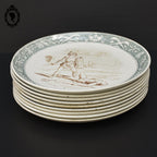Lot 9 assiettes anciennes plates ou à dessert Terre de Fer Le Duel Louis XIV gladiateurs Creil et Montereau