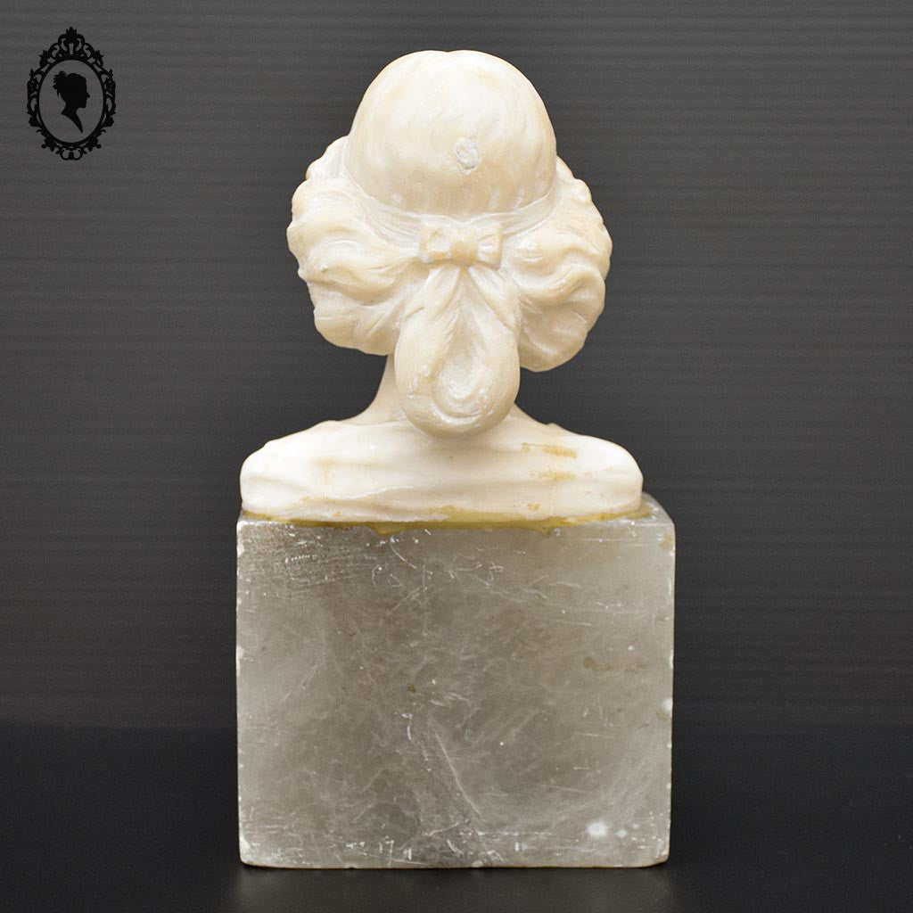 Statue tête buste femme en pierre beige et grise H 20 cm vintage