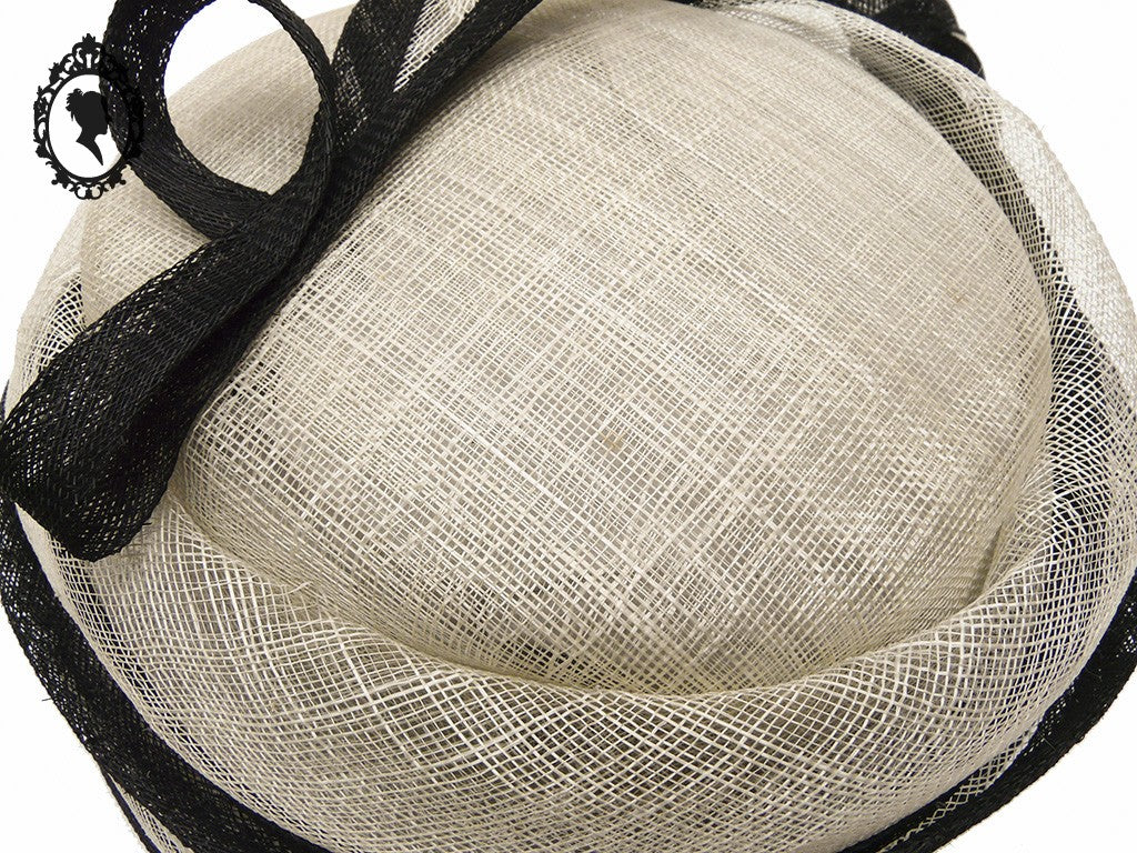 Chic Chapeau femme cérémonie beige noir Joa Nell en sisal NEUF Taille S Vintage