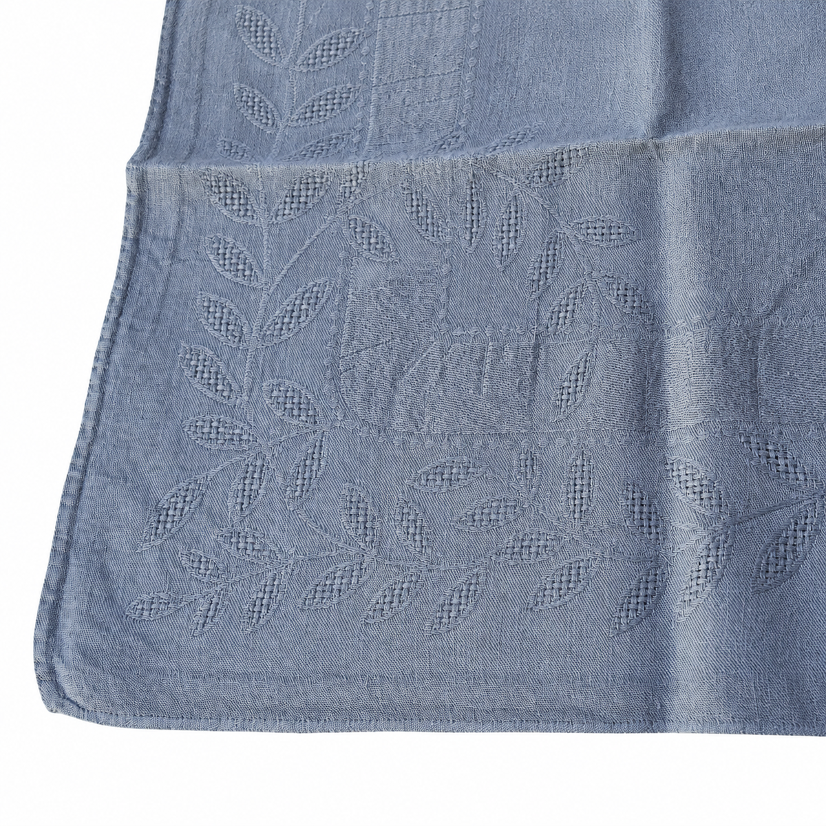 Lot de 12 grandes serviettes anciennes damassées teintes grise bleuté, monogramme brodé – 60 × 75 cm