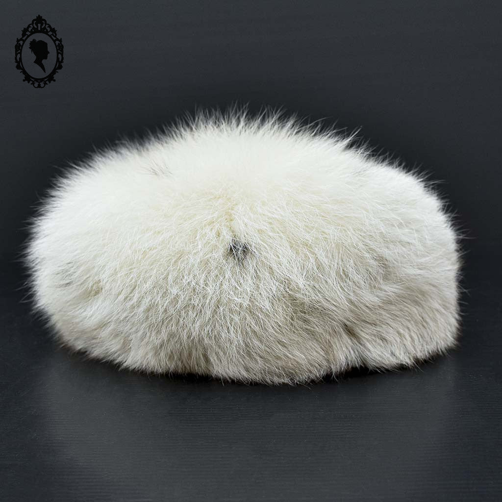 Chapeau toque véritable fourrure blanche pour femme vintage T 60 61