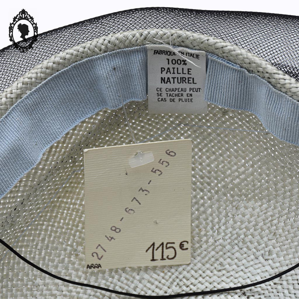 Chic chapeau été femme beige noir bleu fibre naturelle T M / 57 cm