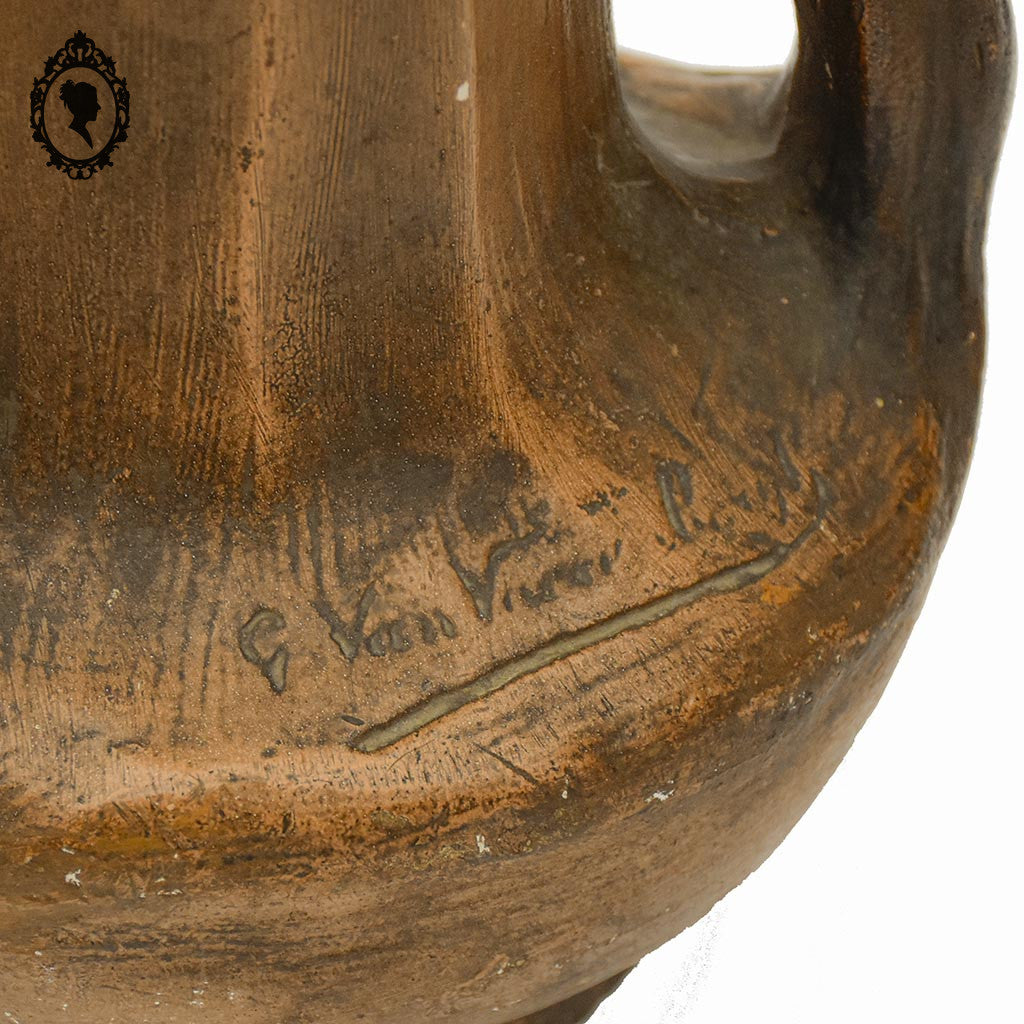 Grand vase Art Nouveau Gustave Van Vaerenbergh en plâtre marron ancien