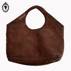 Sac cabas cuir cognac marron devant tressé vintage