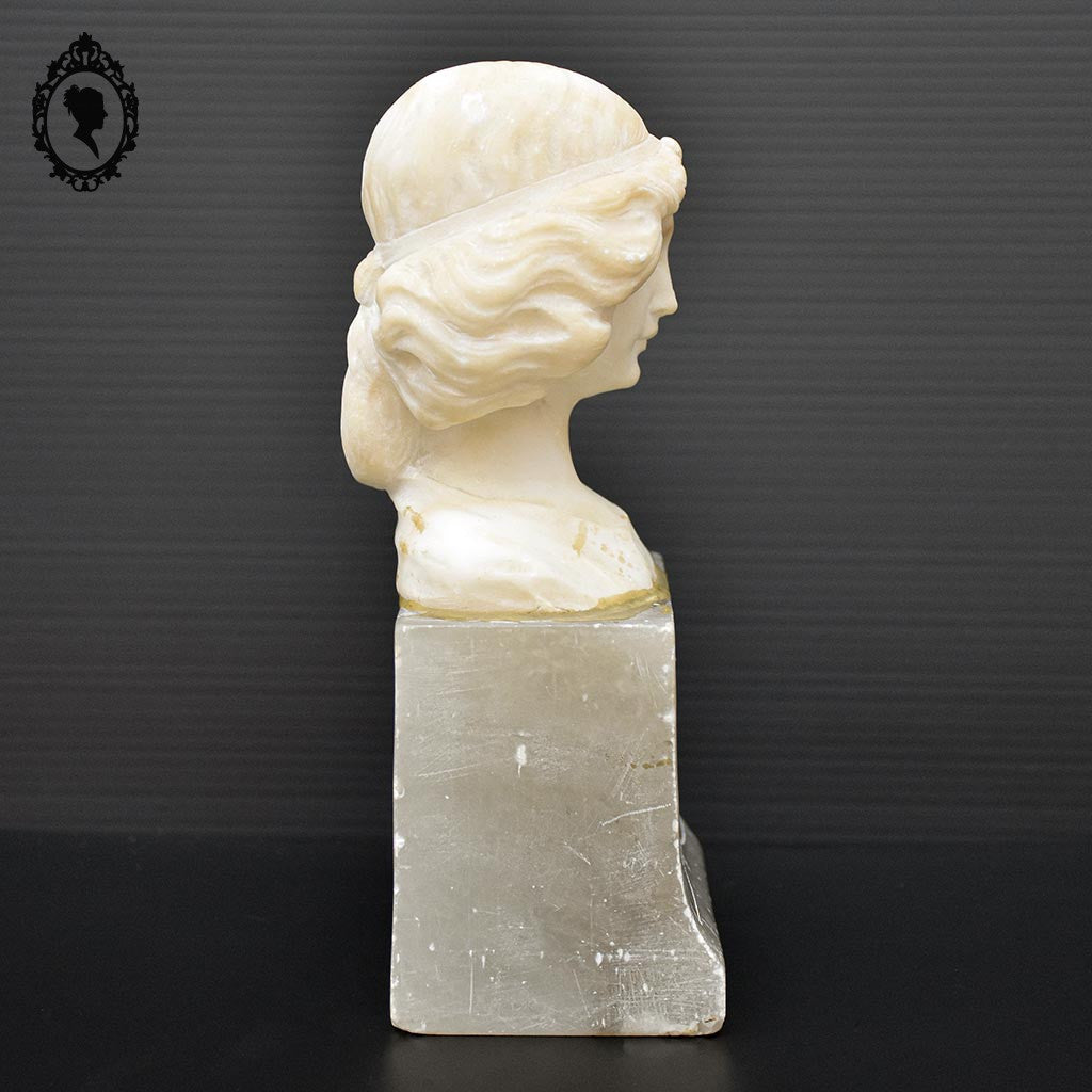 Statue tête buste femme en pierre beige et grise H 20 cm vintage