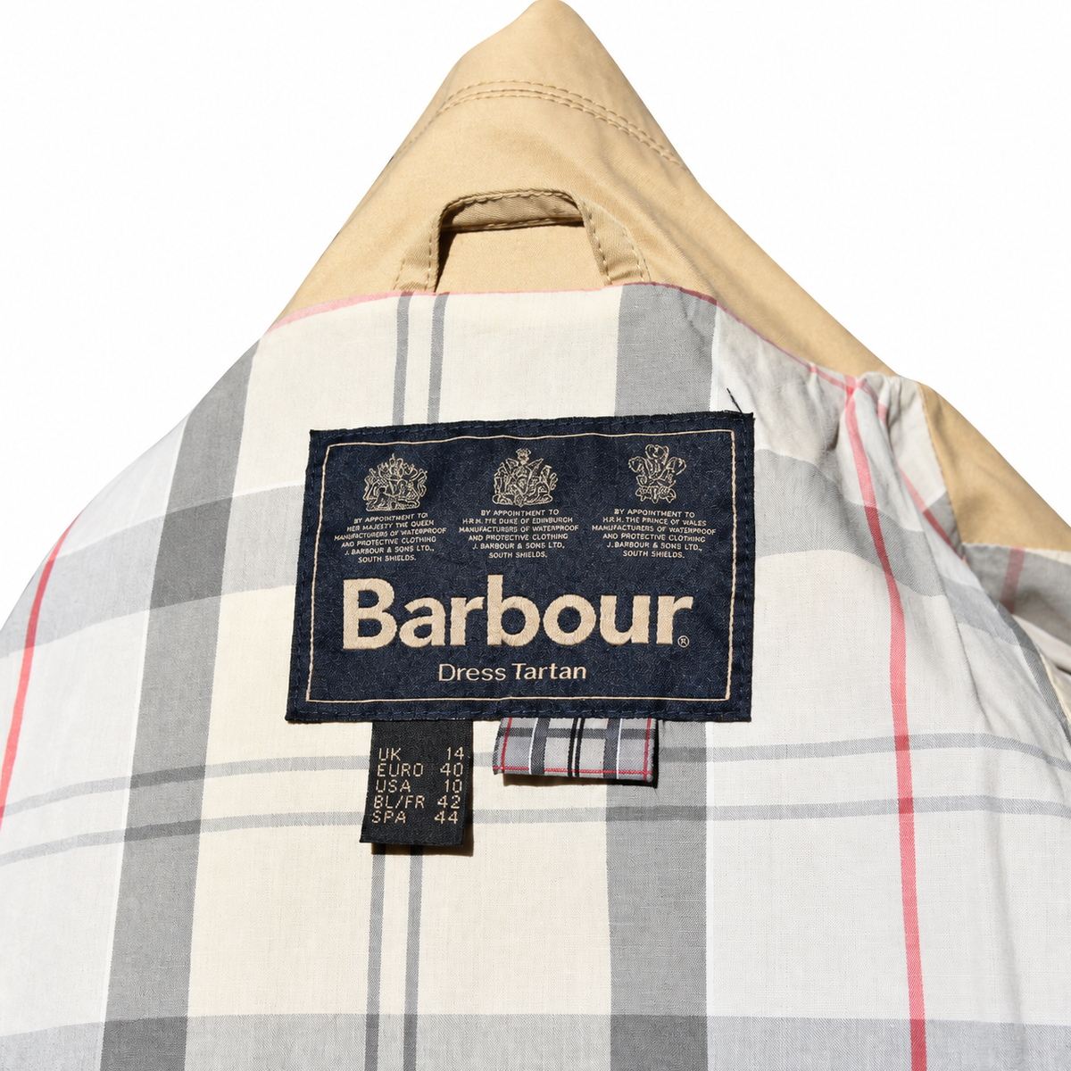 Barbour Tay Tranch beige à doublure tartan – taille 40/42