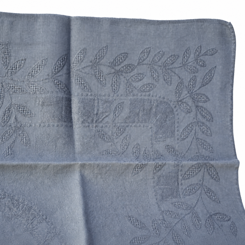 Lot de 12 grandes serviettes anciennes damassées teintes grise bleuté, monogramme brodé – 60 × 75 cm