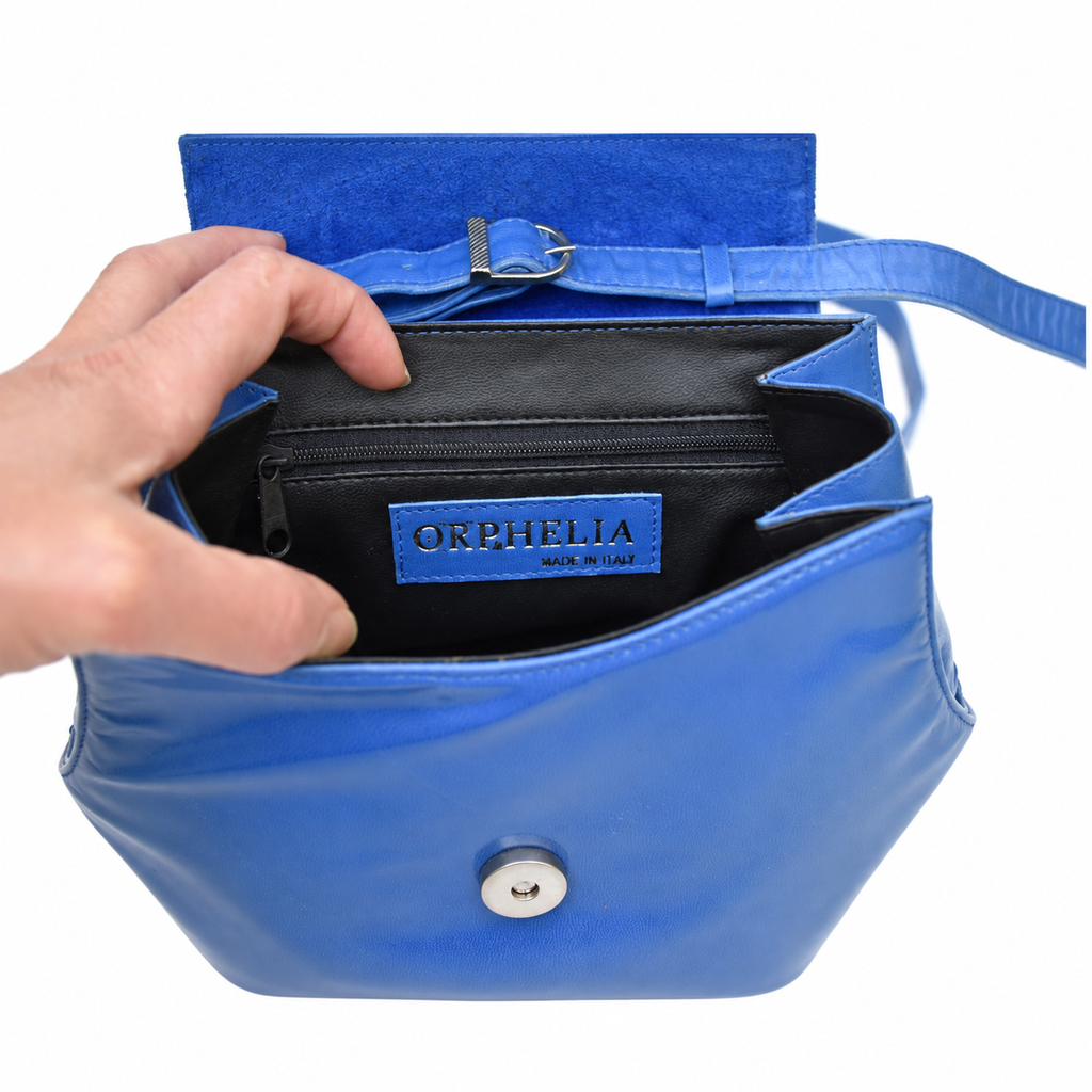 Sac vintage Orphelia en cuir bleu à bandoulière – Fabriqué en Italie