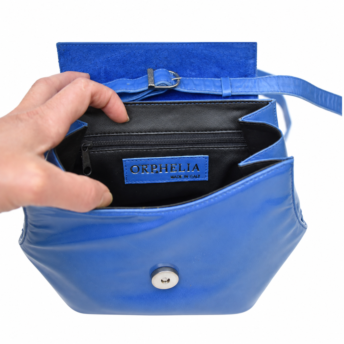 Sac vintage Orphelia en cuir bleu à bandoulière – Fabriqué en Italie