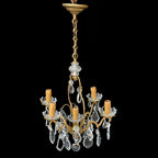 Chic lustre cage à pampilles en bronze doré 5 feux ancien vintage