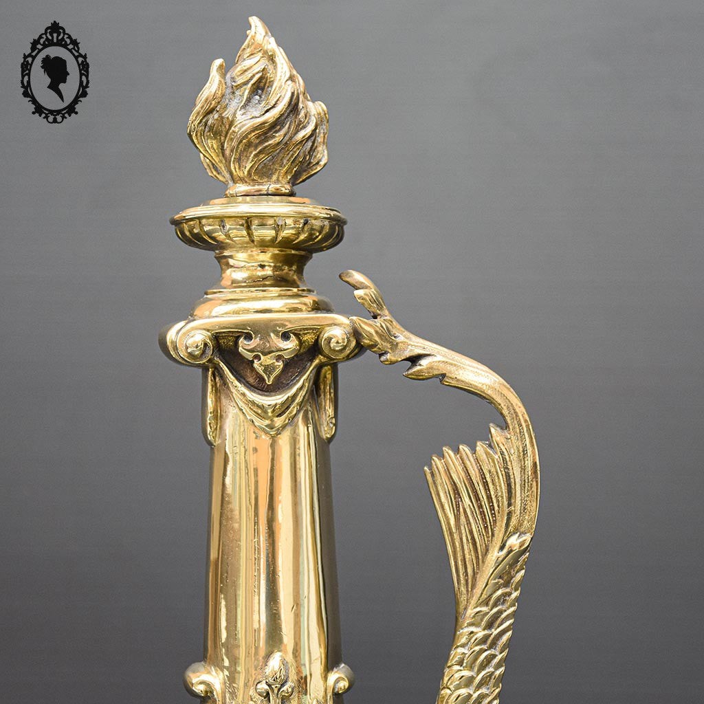 Élégant défenseur de cheminée chenets barre bronze doré chimère dauphin serpent de mer poisson ancien