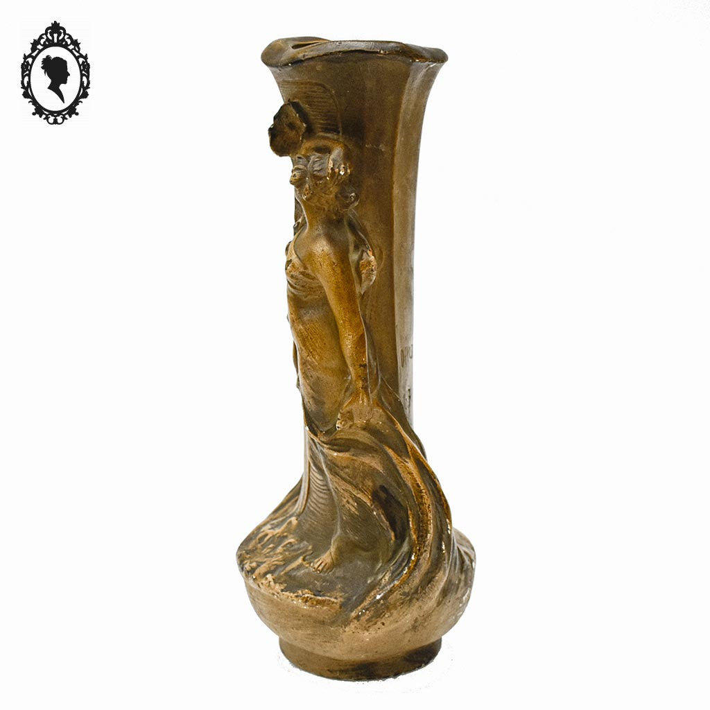 Grand vase Art Nouveau Gustave Van Vaerenbergh en plâtre marron ancien