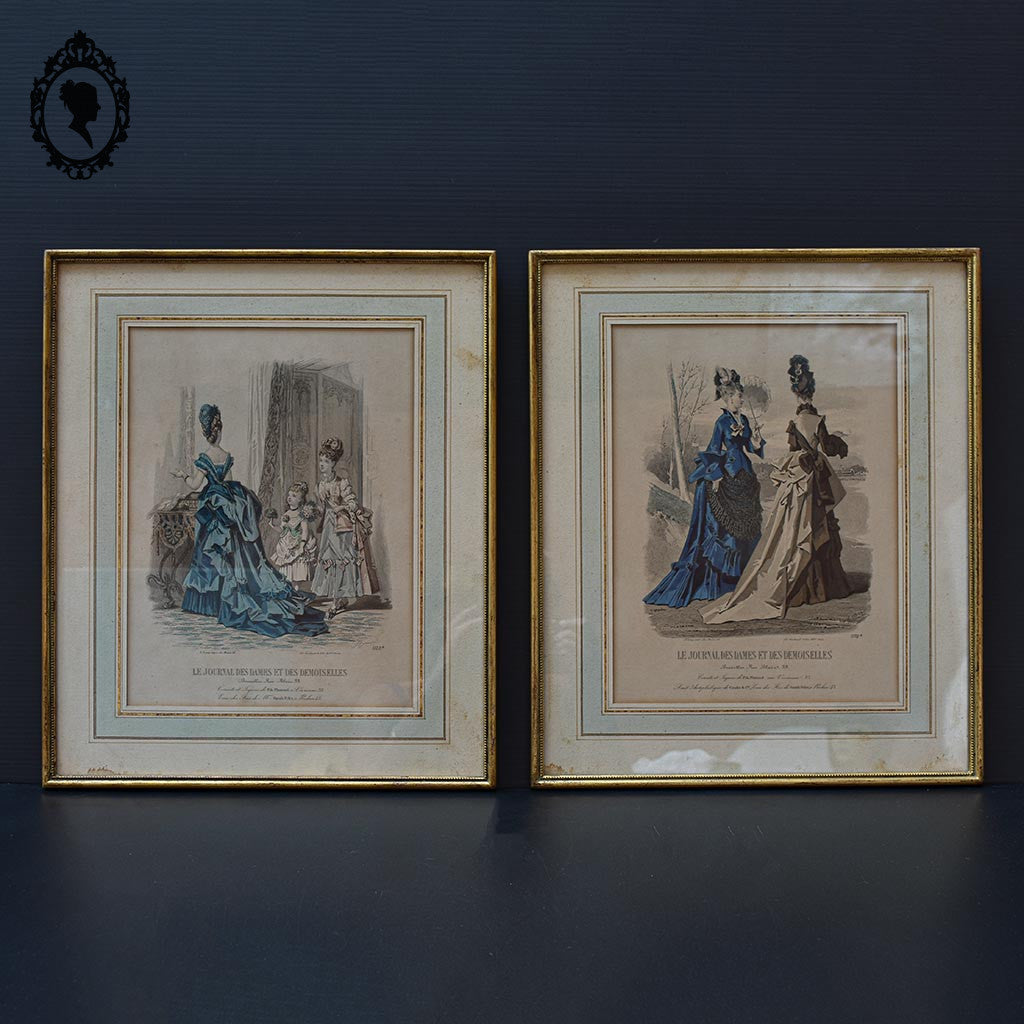Lot 2 cadres le journal des Dames mode robes anciennes eaux fortes H 40 cm