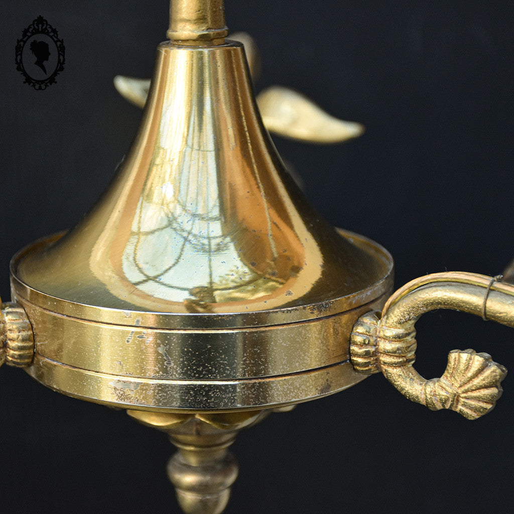 Lustre plafonnier bronze chimères 3 lumières 3 roses pâte de verre blanc doré ancien