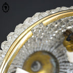 Plafonnier lustre art déco guirlandes de perles pointe diamant cristal laiton ancien