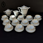 Service 12 tasses à café pots cafetière sucrier porcelaine fine UC Limoges blanc doré