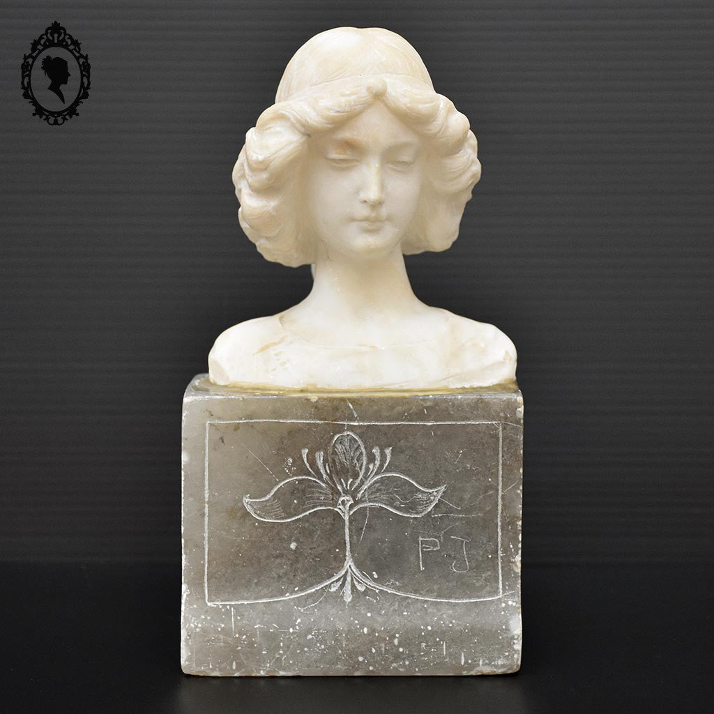 Statue tête buste femme en pierre beige et grise H 20 cm vintage