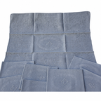 Lot de 12 grandes serviettes anciennes damassées teintes grise bleuté, monogramme brodé – 60 × 75 cm