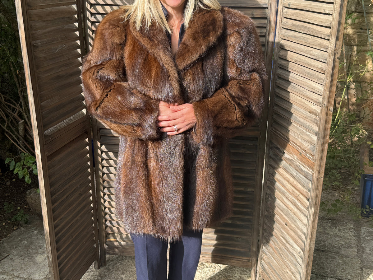 Manteau en fourrure véritable marron Taille 3840 vison ancien vintage