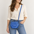 Sac vintage Orphelia en cuir bleu à bandoulière – Fabriqué en Italie