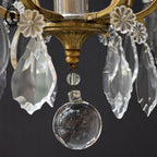 Chic lustre à pampilles bronze doré 6 feux enfilage verre ancien