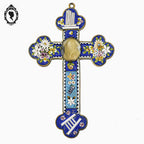 Croix en micro mosaïque de Roma Italienne photo verre H 10,5 cm ancienne