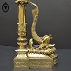 Élégant défenseur de cheminée chenets barre bronze doré chimère dauphin serpent de mer poisson ancien