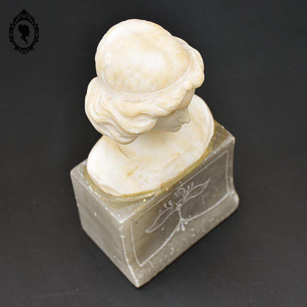 Statue tête buste femme en pierre beige et grise H 20 cm vintage