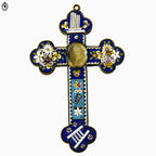 Croix en micro mosaïque de Roma Italienne photo verre H 10,5 cm ancienne