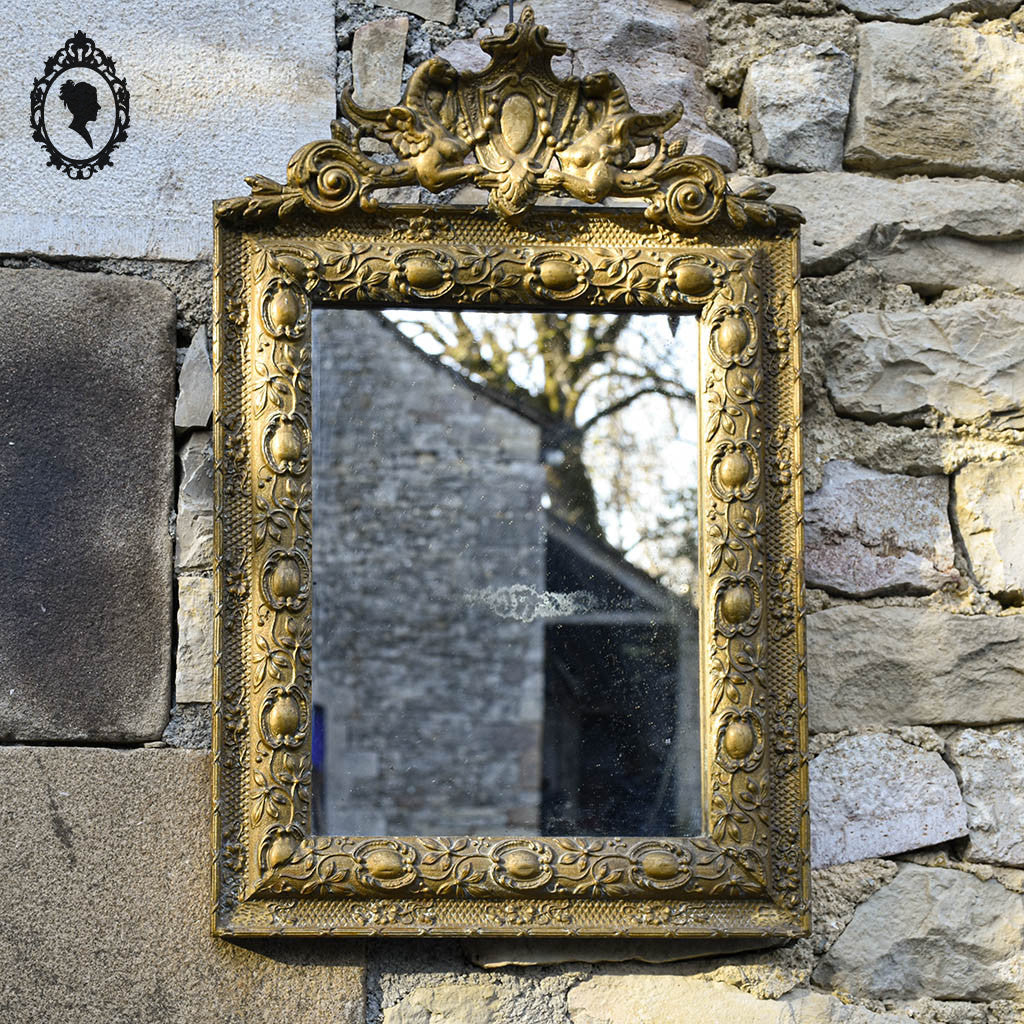 Miroir ancien avec fronton chimère phénix doré style Régence ou Napoléon 3 H 60 cm