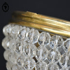 Plafonnier lustre art déco guirlandes de perles pointe diamant cristal laiton ancien