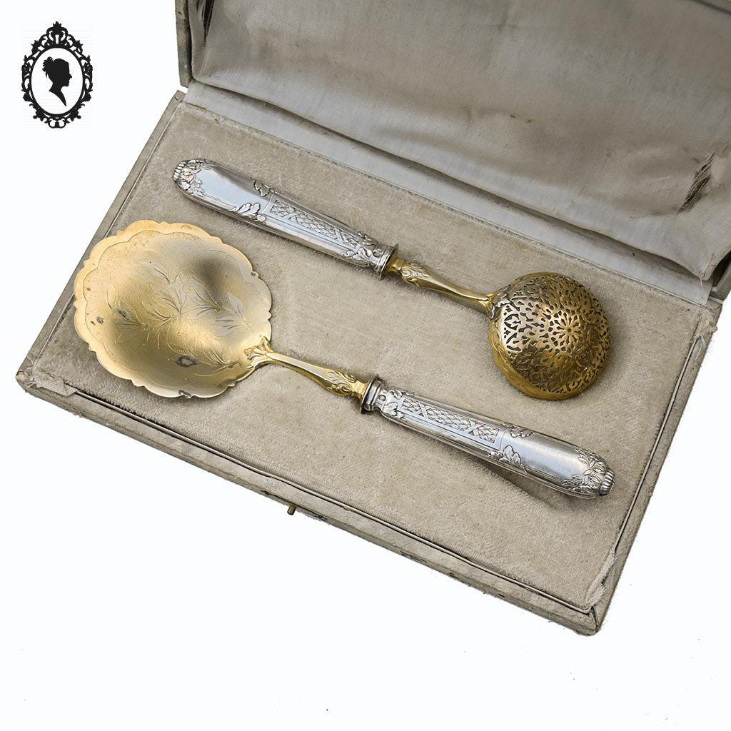 Service de couverts à fraise argent fourré vermeil doré ancien