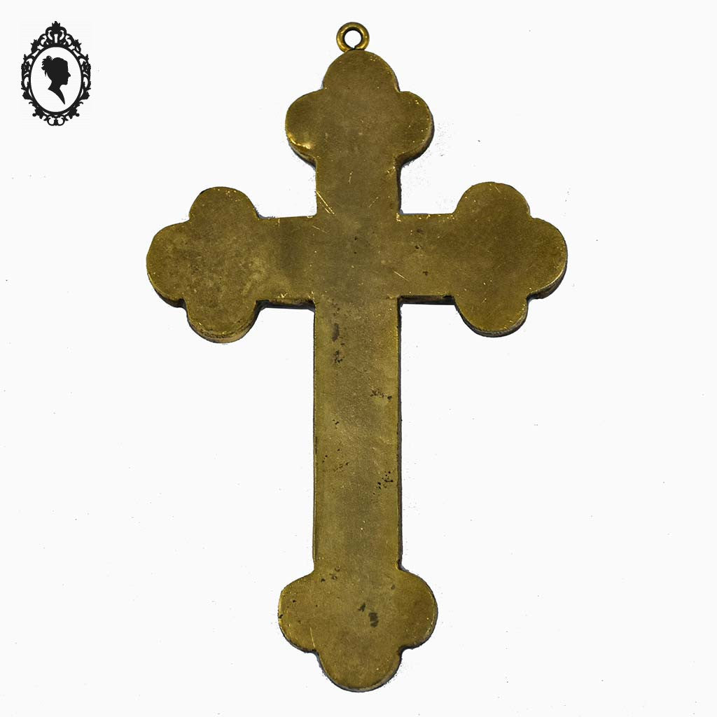 Croix en micro mosaïque de Roma Italienne photo verre H 10,5 cm ancienne